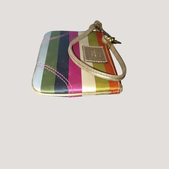 Coach Legacy Stripe Wristlet Leatherware Clutch Multicolor Colorful Small Bag - Picture 13 of 16